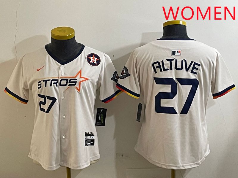 Women Houston Astros #27 Altuve Cream Three generations Joint Name 2025 Nike MLB Jersey style 4124->women mlb jersey->Women Jersey